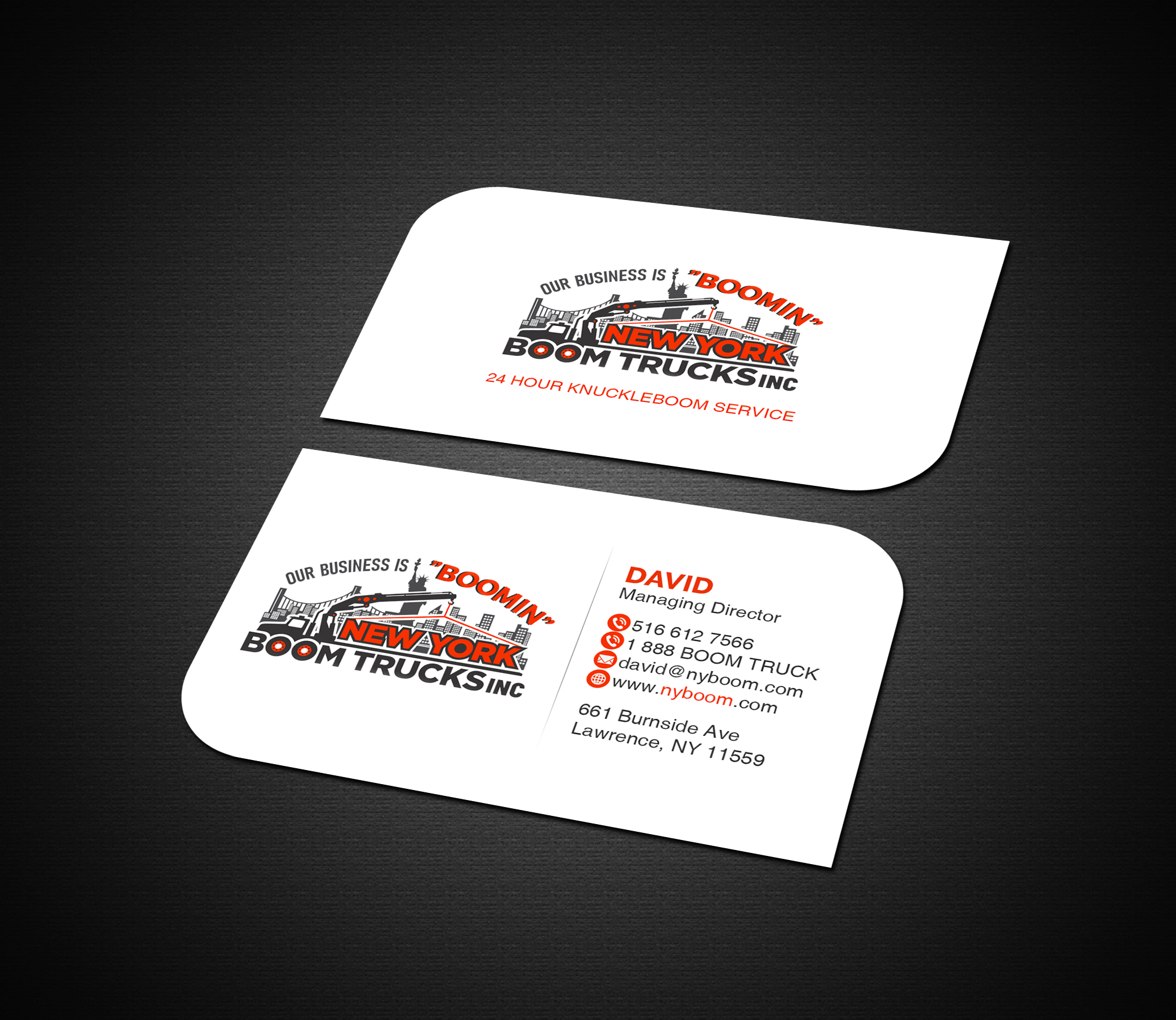 Business Card Design by Creations Box 2015 for New York Boom Trucks Inc | Design #28253579