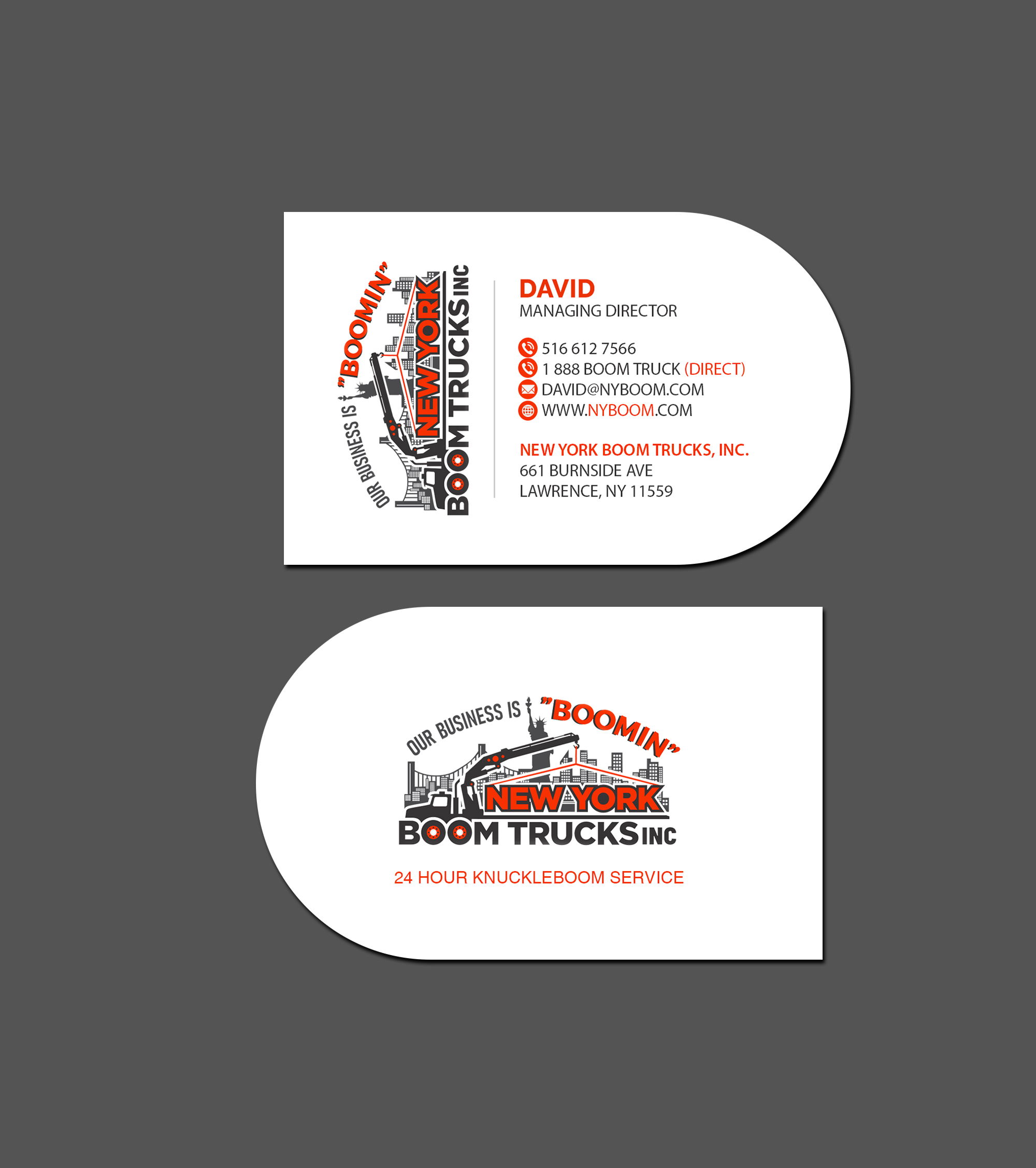 Business Card Design by Creations Box 2015 for New York Boom Trucks Inc | Design #28253580