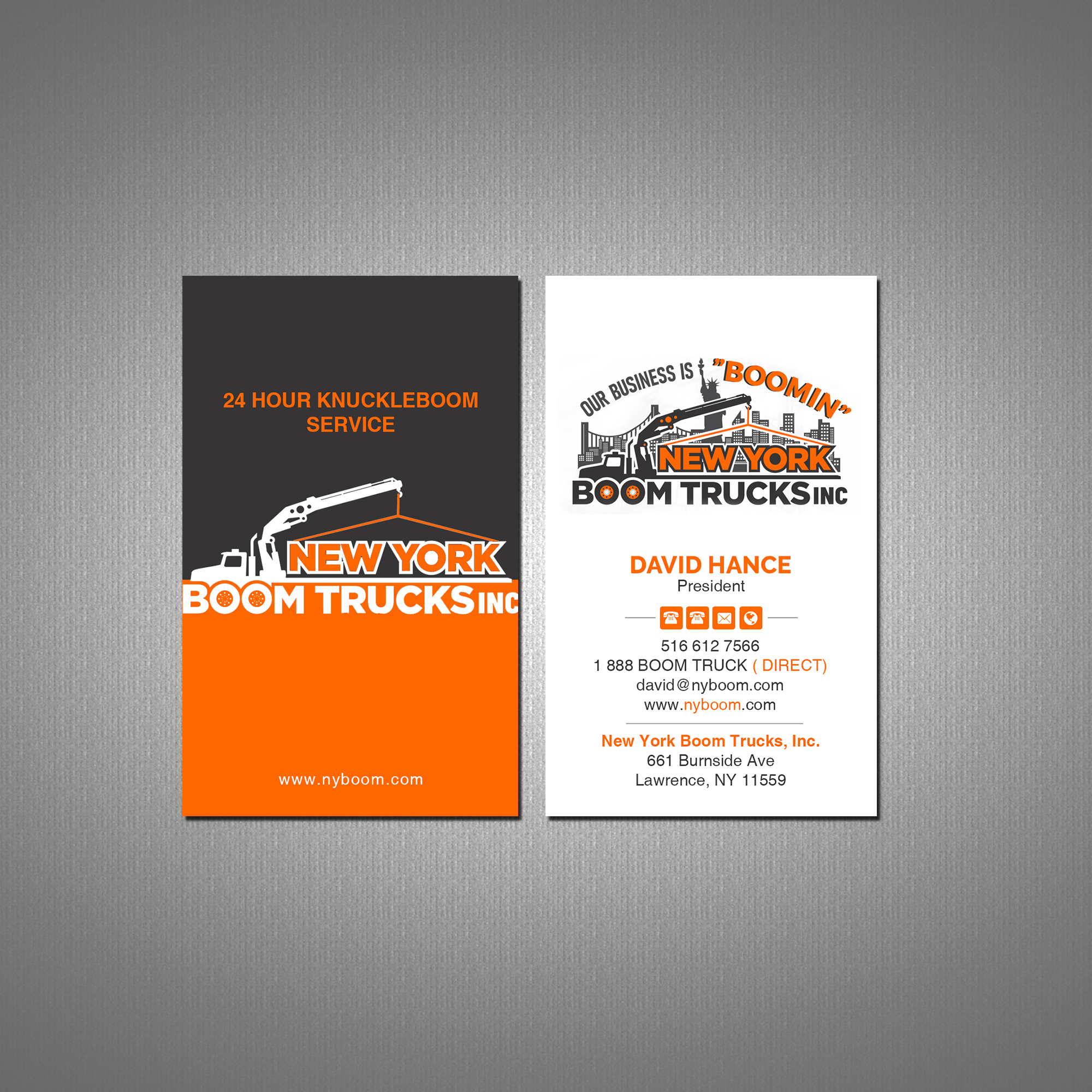 Visitenkarten-Design von Creations Box 2015 für New York Boom Trucks Inc | Design #28258475