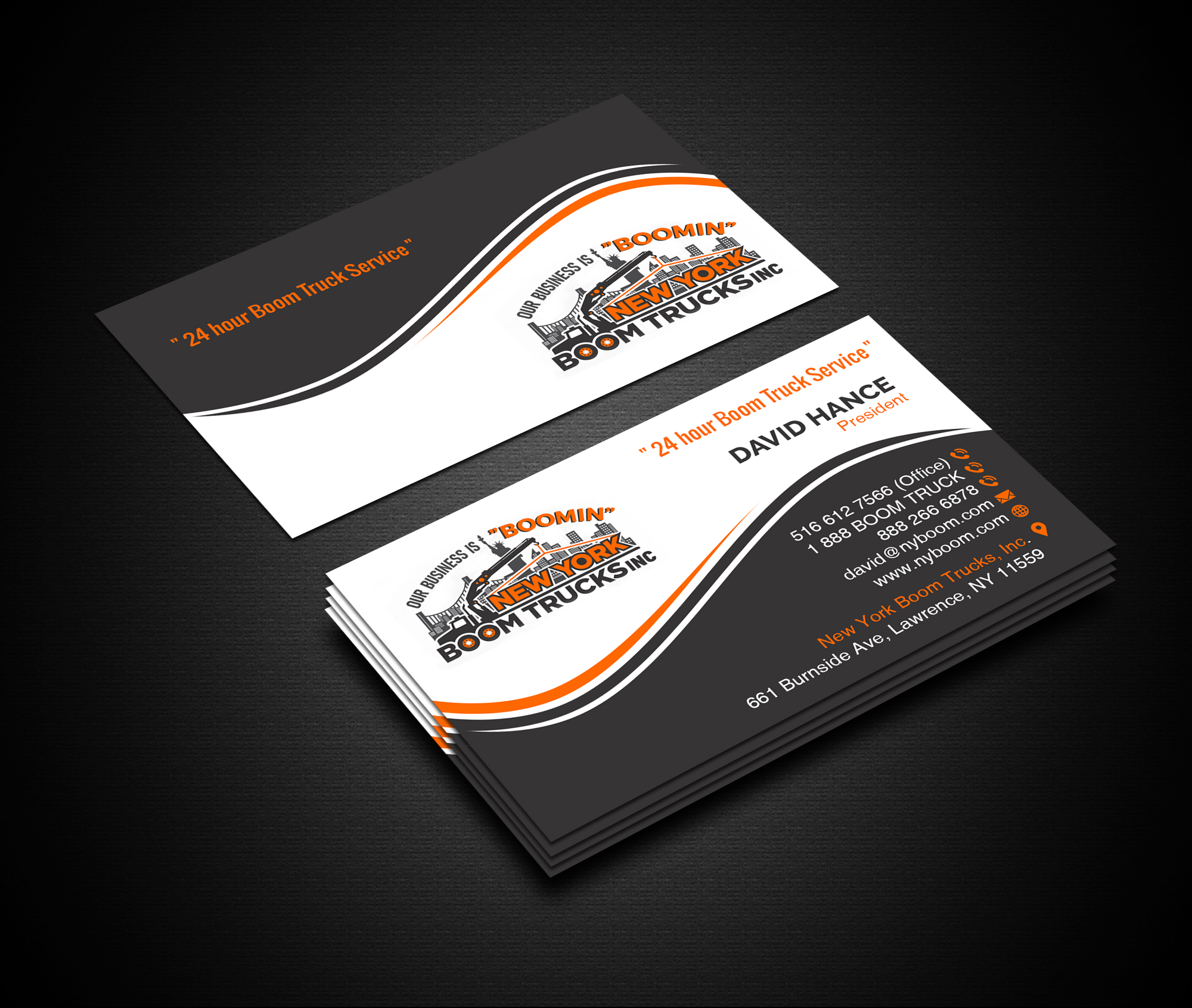 Visitenkarten-Design von Creations Box 2015 für New York Boom Trucks Inc | Design #28269394