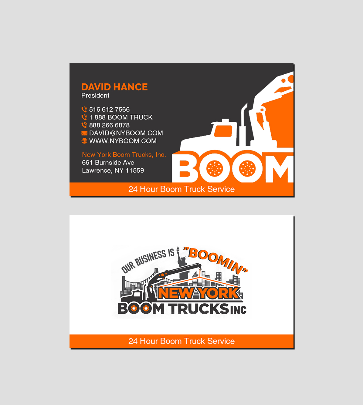 Business Card Design by Creations Box 2015 for New York Boom Trucks Inc | Design #28269445
