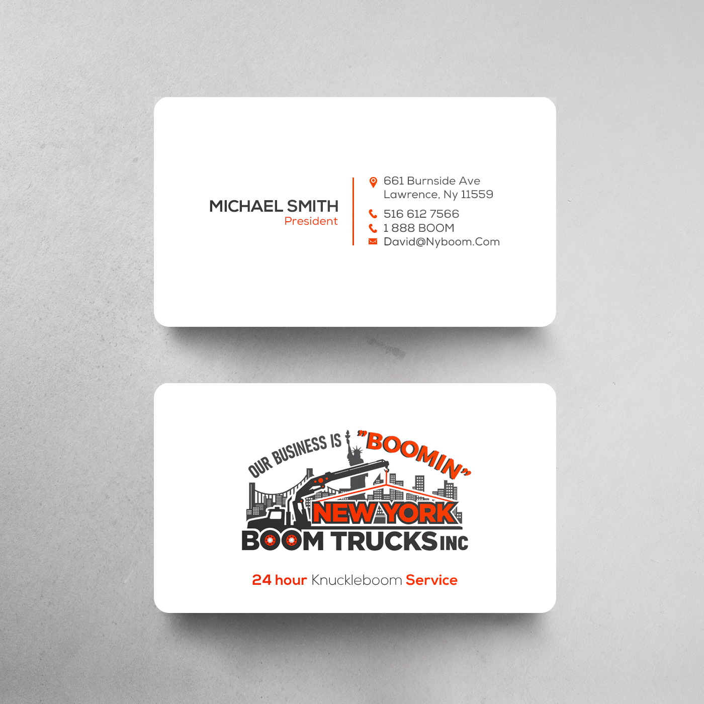 Business Card Design by chandrayaan.creative for New York Boom Trucks Inc | Design #28247214