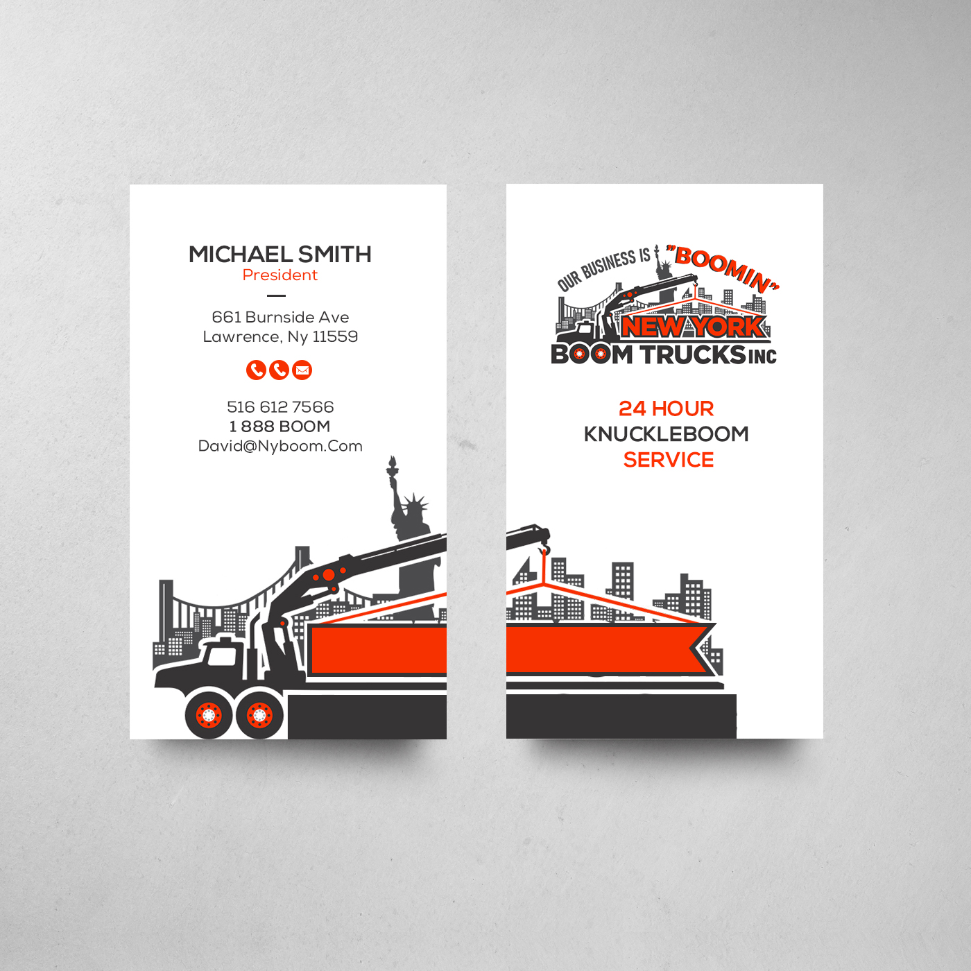 Business Card Design by chandrayaan.creative for New York Boom Trucks Inc | Design #28247217