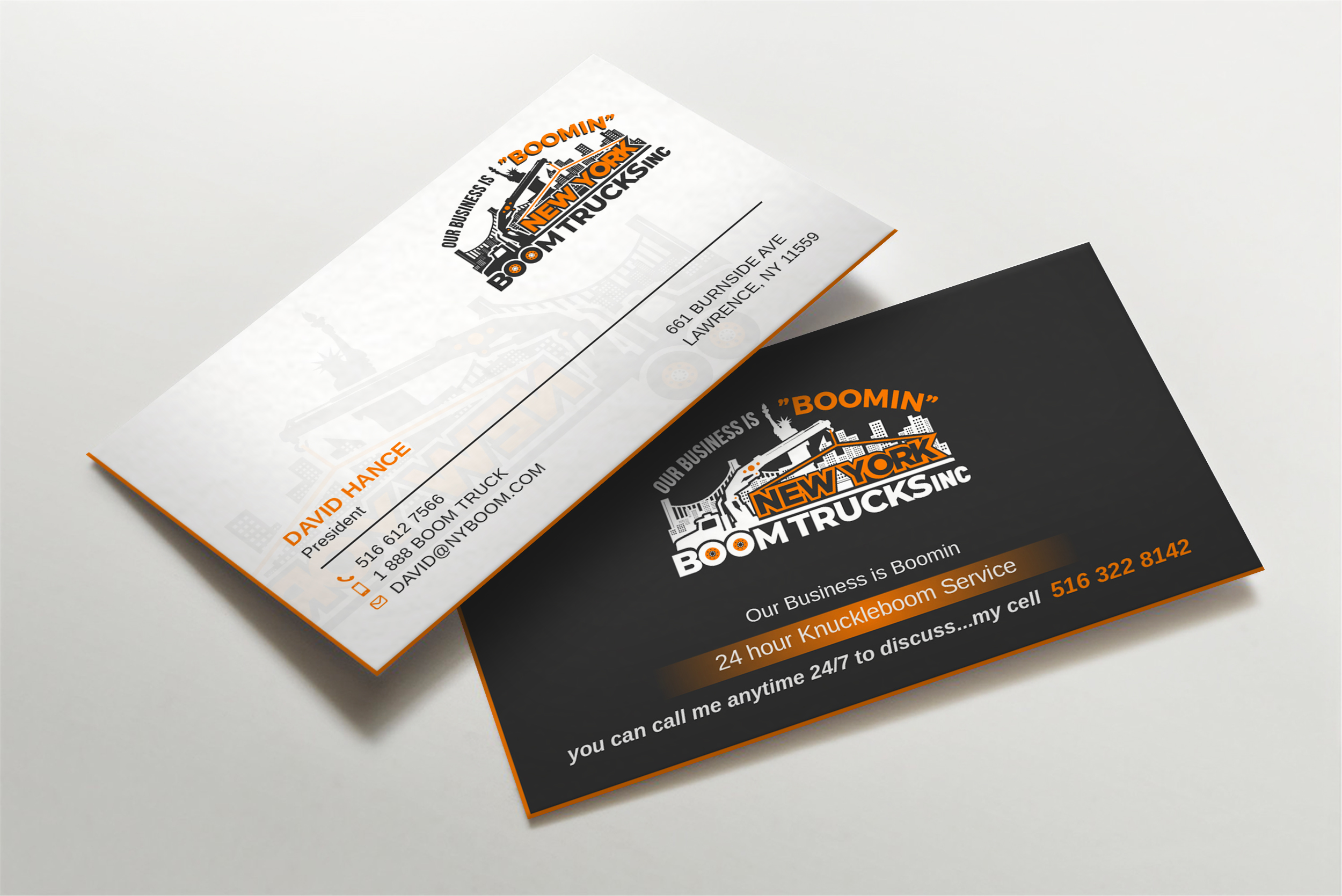 Business Card Design by Imagine design000 for New York Boom Trucks Inc | Design #28259525