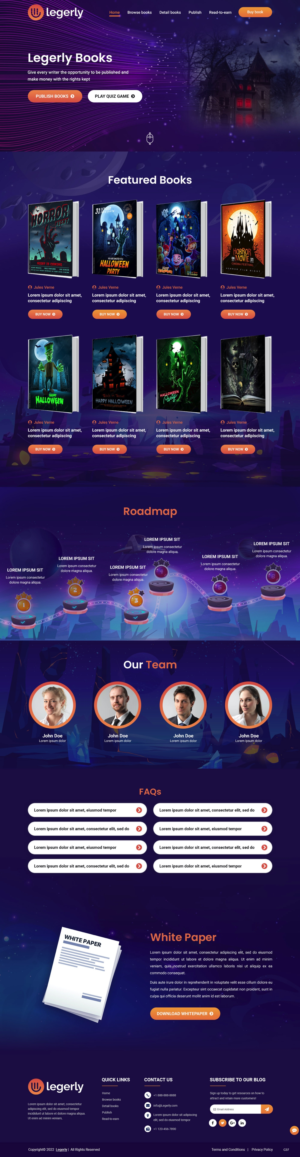 Design for landing page for startup within book publishing and book sales connected to NFT | Diseño Web por pb