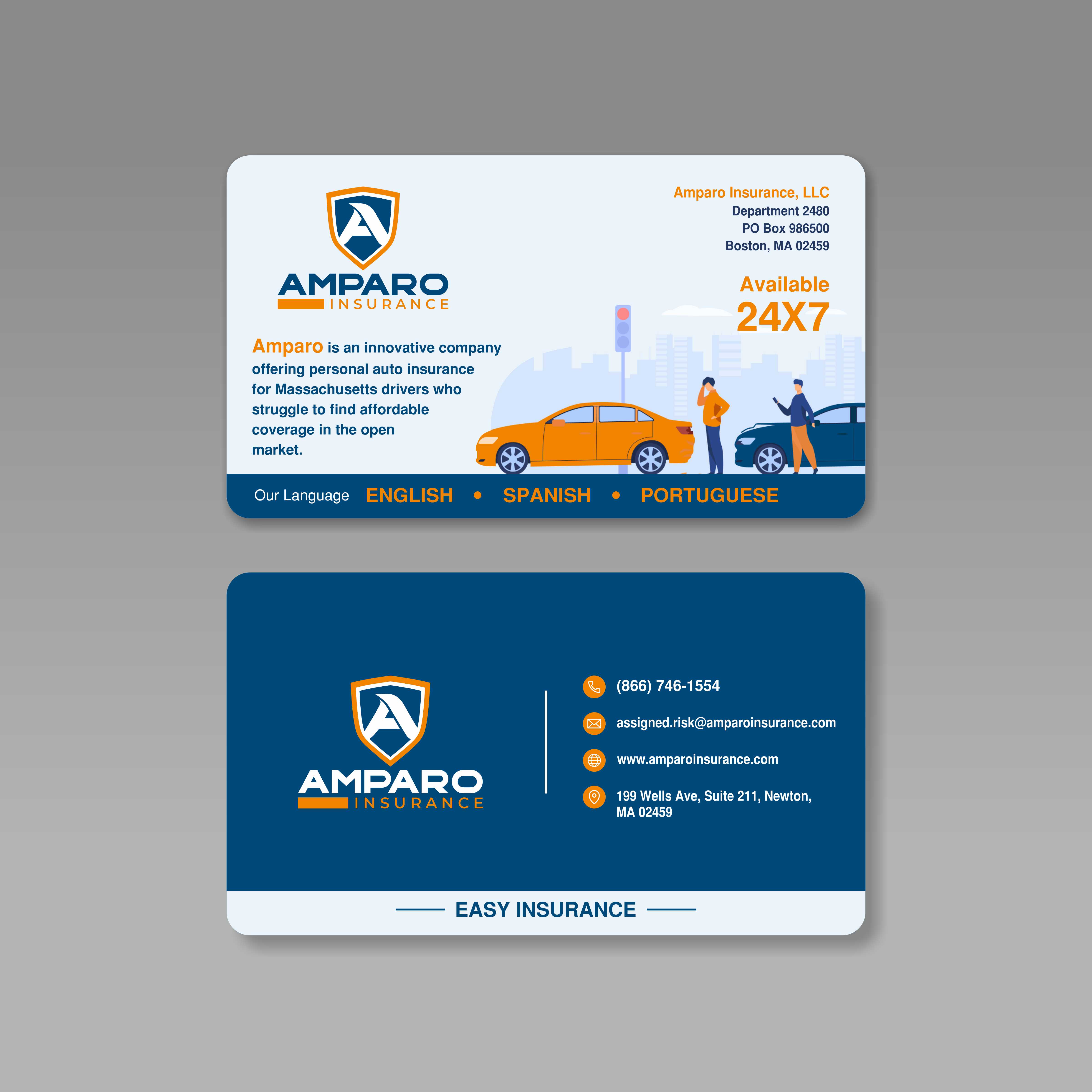 Business Card Design by Sandeep graphic for Amparo Insurance, LLC | Design #28326204