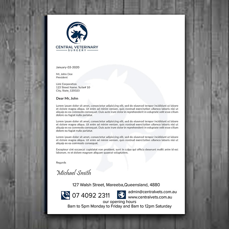 Letterhead Design by sadikul islam for Central Veterinary Surgery | Design #28352459