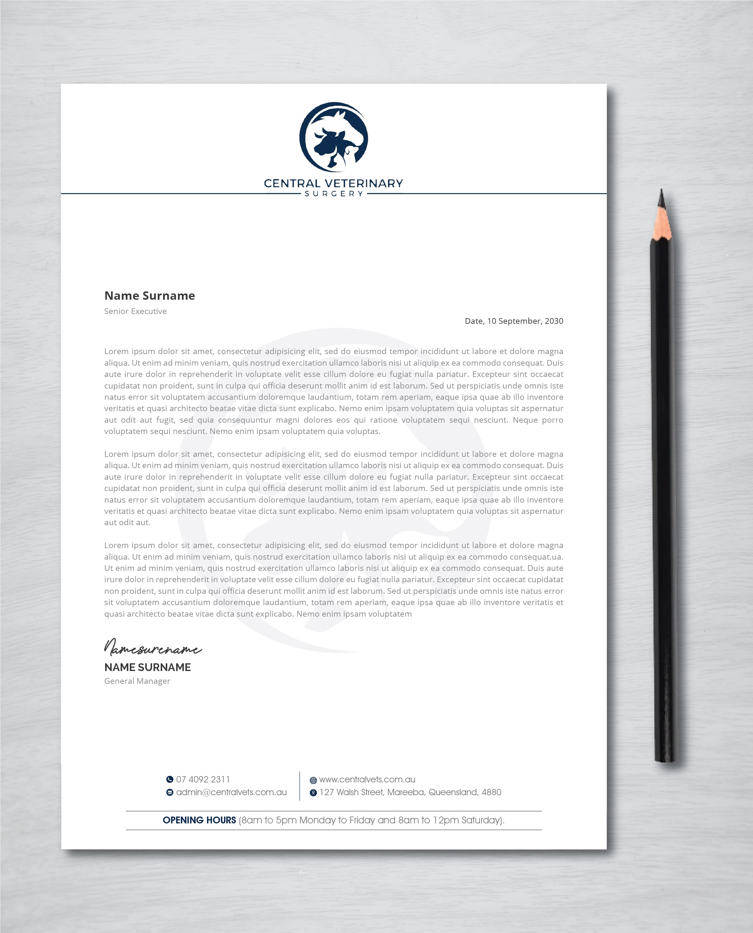 Letterhead Design by artbitin for Central Veterinary Surgery | Design #28349995
