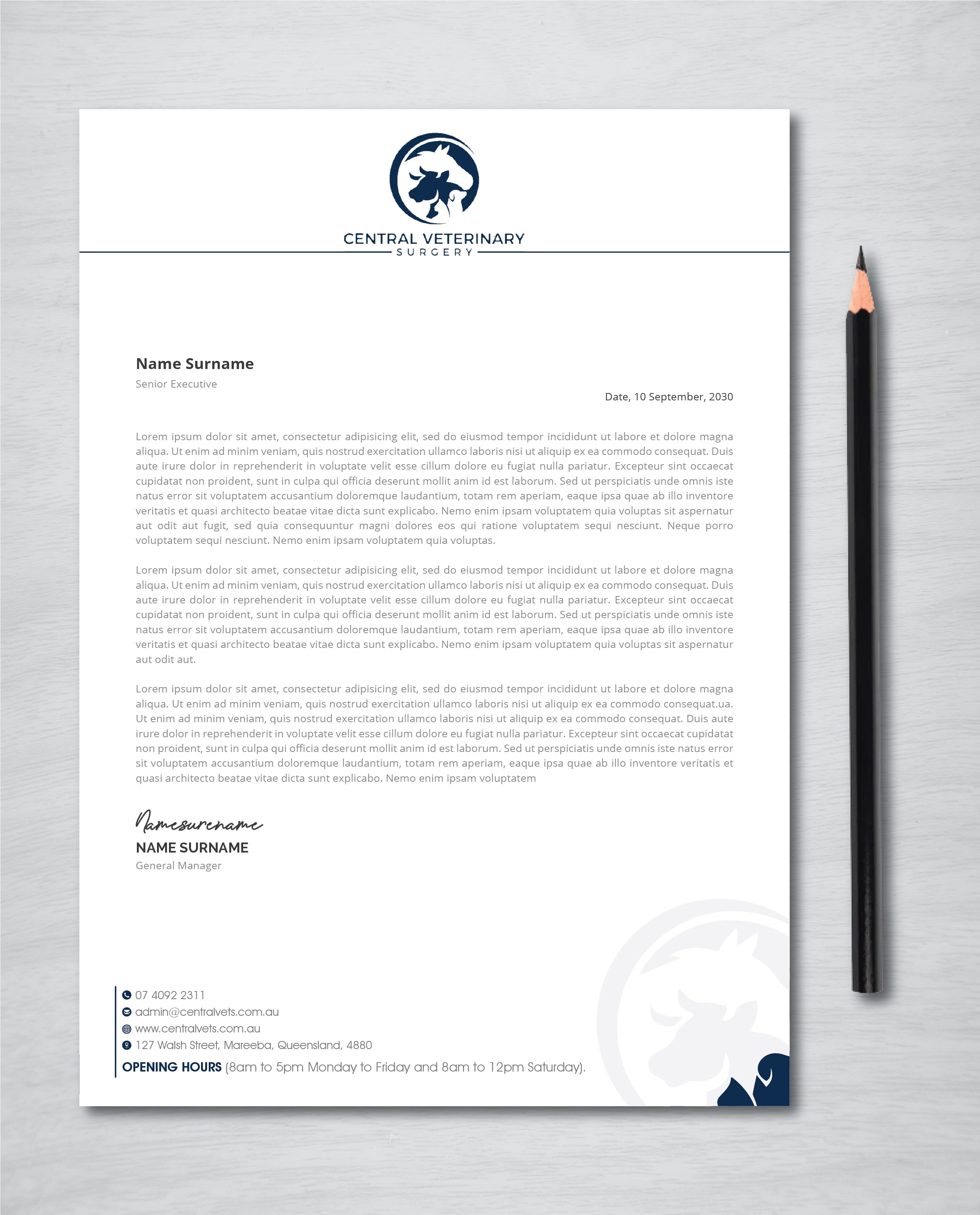 Letterhead Design by artbitin for Central Veterinary Surgery | Design #28349996