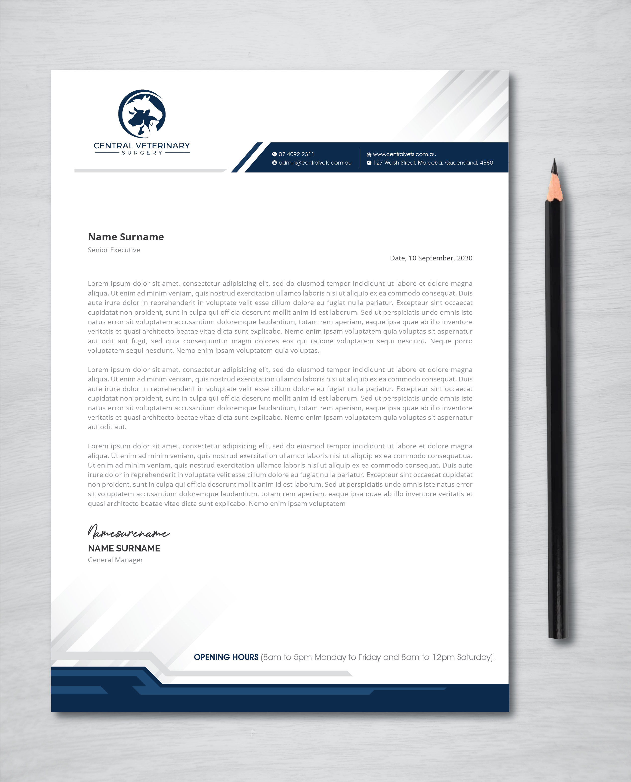 Letterhead Design by artbitin for Central Veterinary Surgery | Design #28349998
