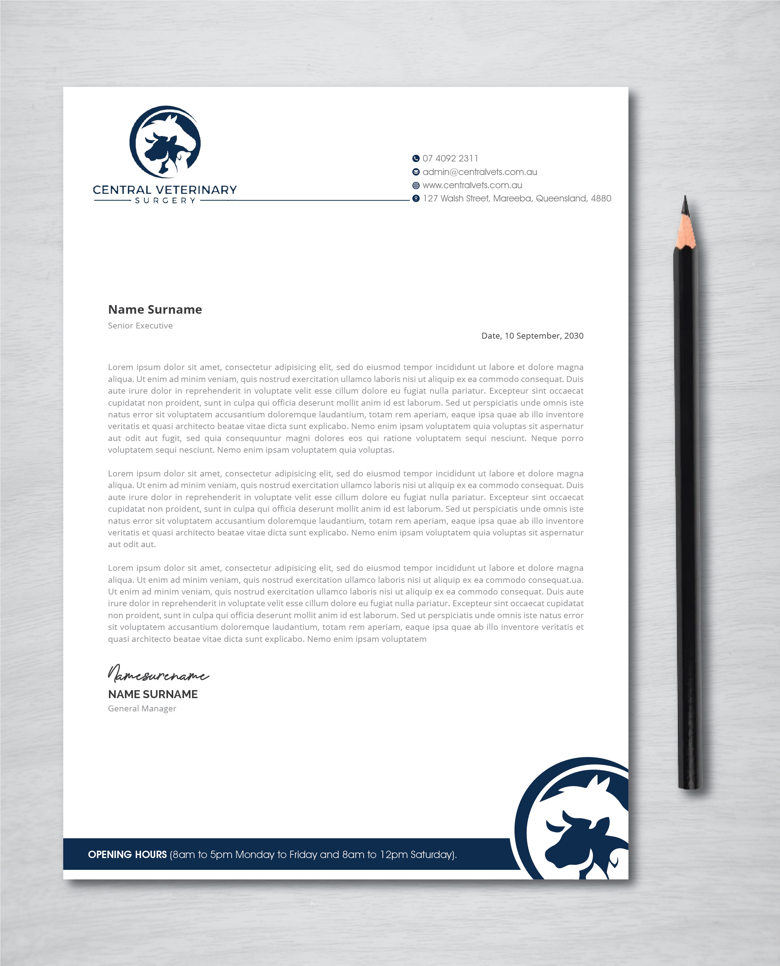 Letterhead Design by artbitin for Central Veterinary Surgery | Design #28349999