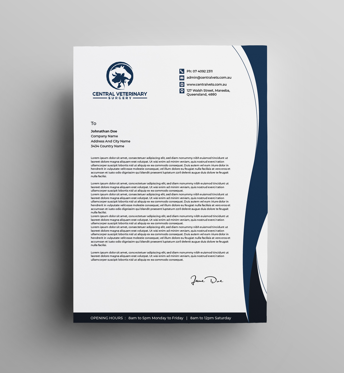 Letterhead Design by JK18 for Central Veterinary Surgery | Design #28349948