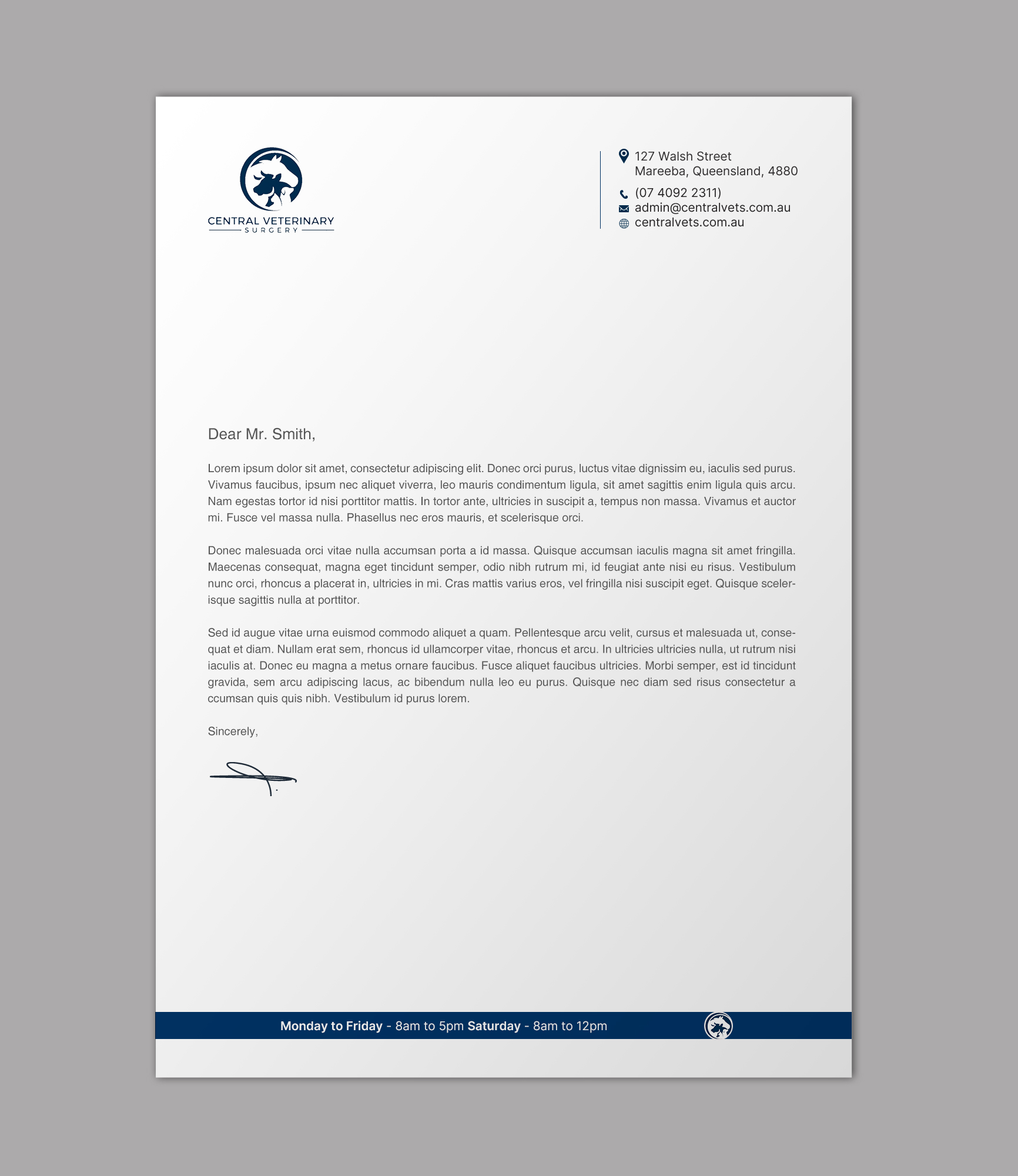 Letterhead Design by chandrayaan.creative for Central Veterinary Surgery | Design #28356282