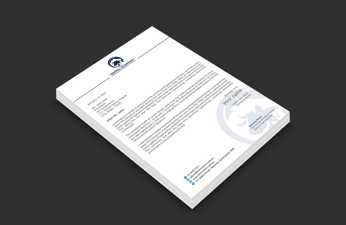 Diseño de Membrete por alpesh9520 para Central Veterinary Surgery | Diseño #28353346