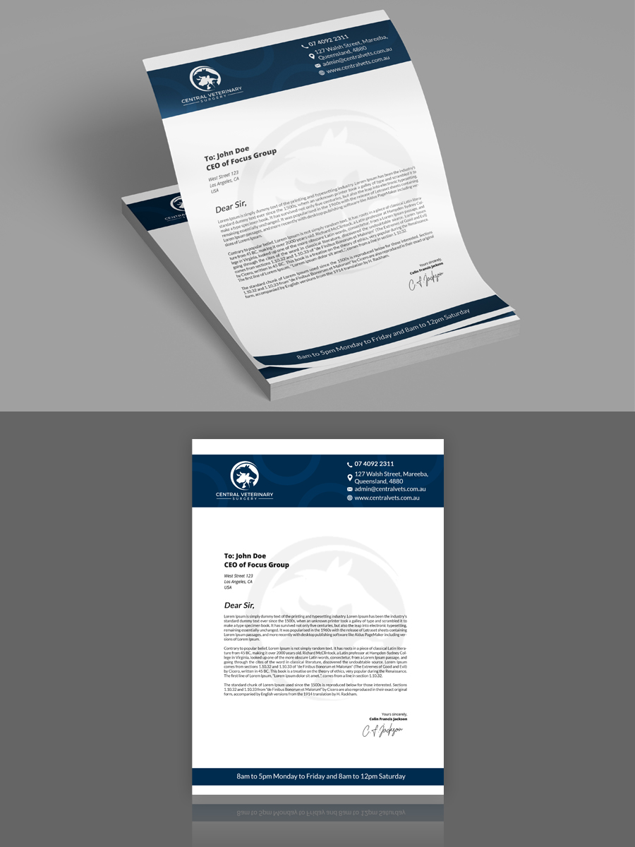 Letterhead Design by n214008 for Central Veterinary Surgery | Design #28350775