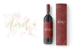 Red Wine Label for brand "Amor +" | Etikett-Design von Aware Designer