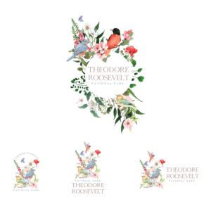 Feminine National Park T-shirt Logo - with flowers, birds, and more!