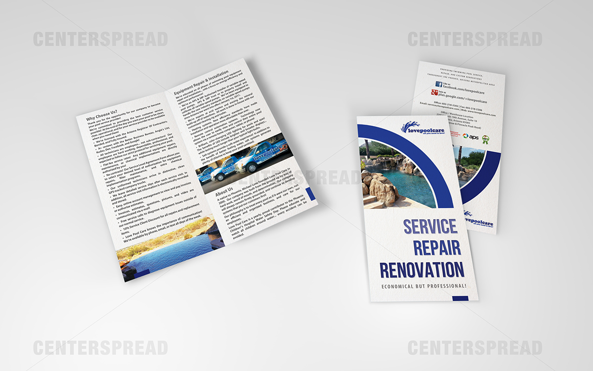 Diseño de Brochure por CENTERSPREAD para Love Pool Care | Diseño #3098730
