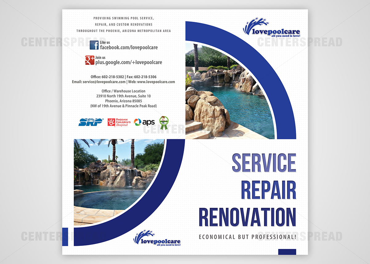 Diseño de Brochure por CENTERSPREAD para Love Pool Care | Diseño #3098736