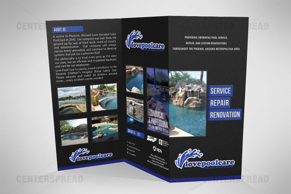 Diseño de Brochure por CENTERSPREAD para Love Pool Care | Diseño #3098759