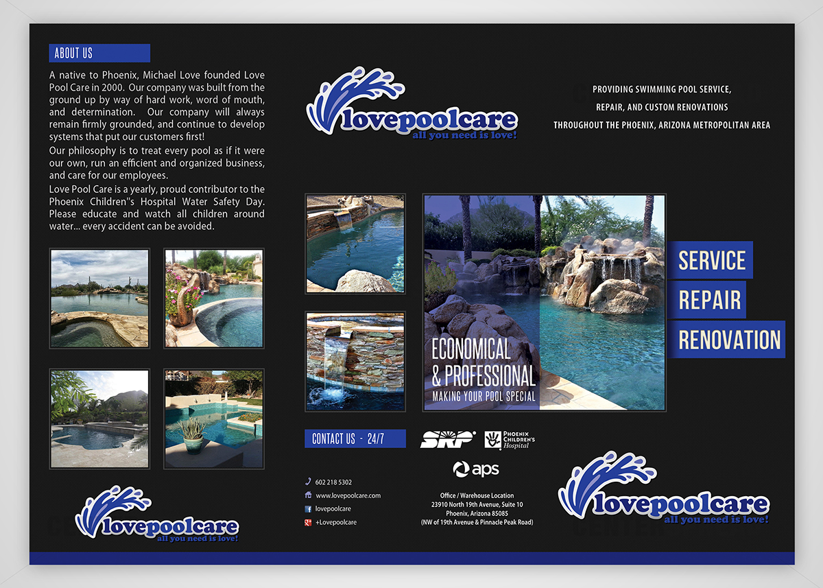 Diseño de Brochure por CENTERSPREAD para Love Pool Care | Diseño #3098807