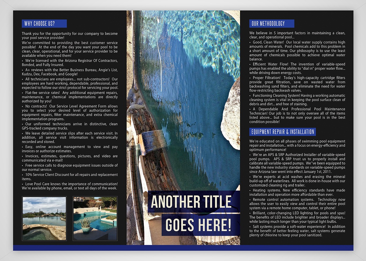 Diseño de Brochure por CENTERSPREAD para Love Pool Care | Diseño #3098812