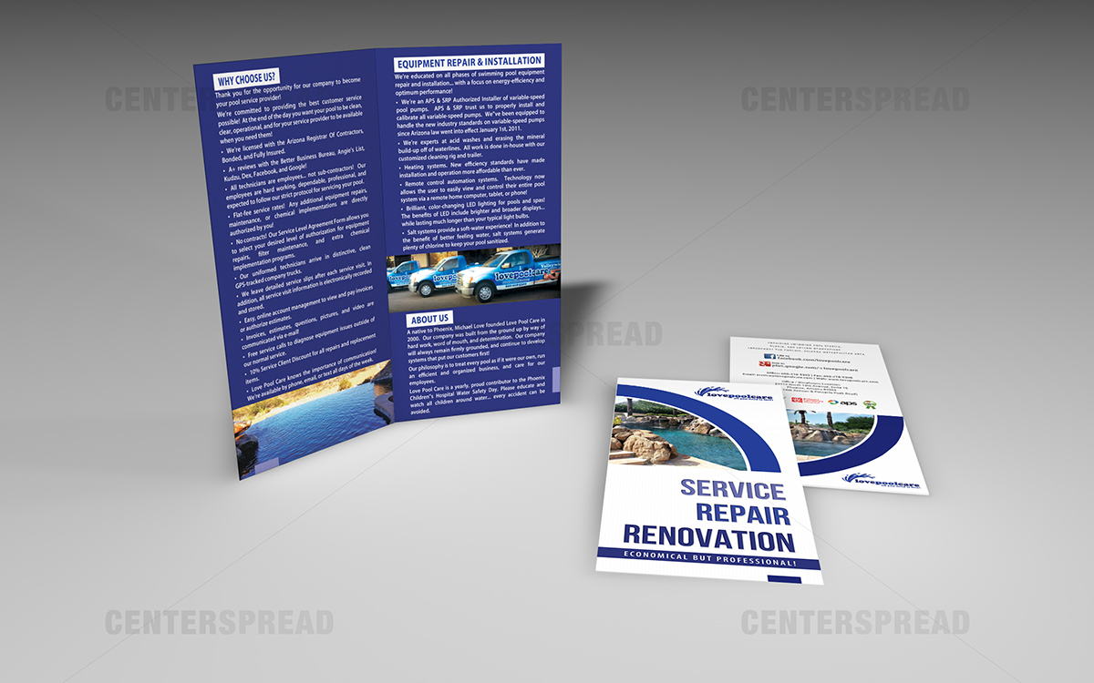 Brochure Design by CENTERSPREAD for Love Pool Care | Design #3113290