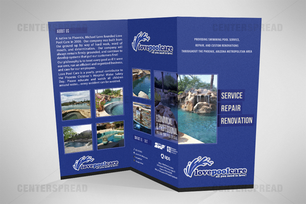 Diseño de Brochure por CENTERSPREAD para Love Pool Care | Diseño #3113305