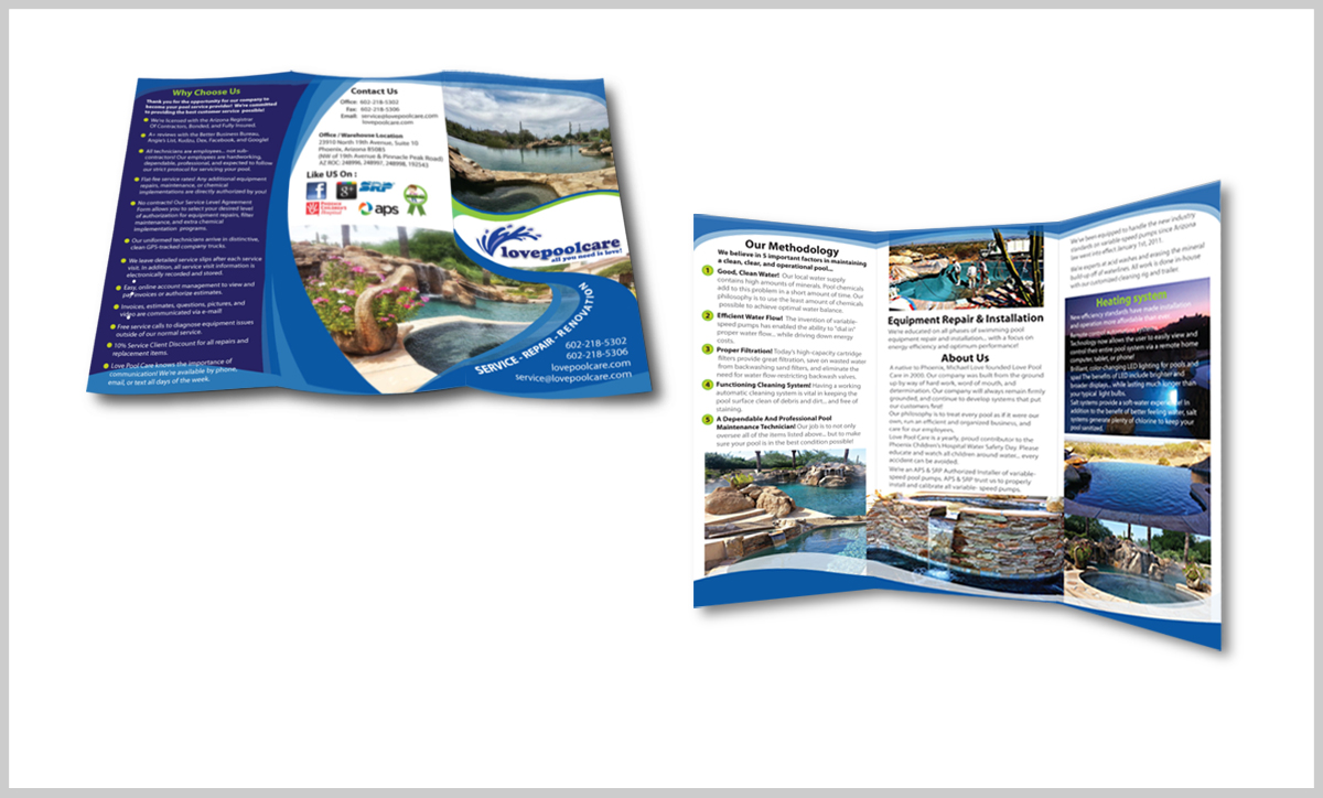 Brochure Design by T2Dezign for Love Pool Care | Design #3117984