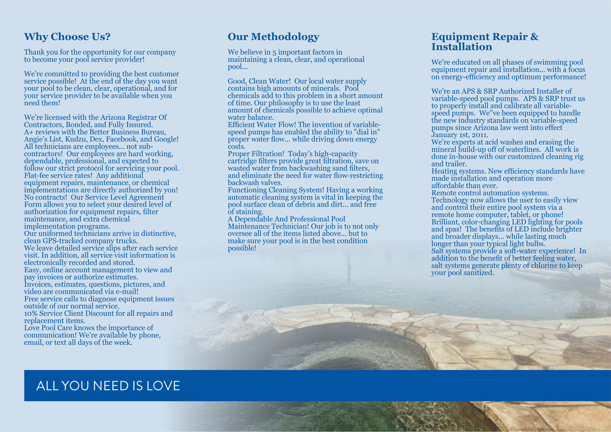 Diseño de Brochure por barinix para Love Pool Care | Diseño #3083533