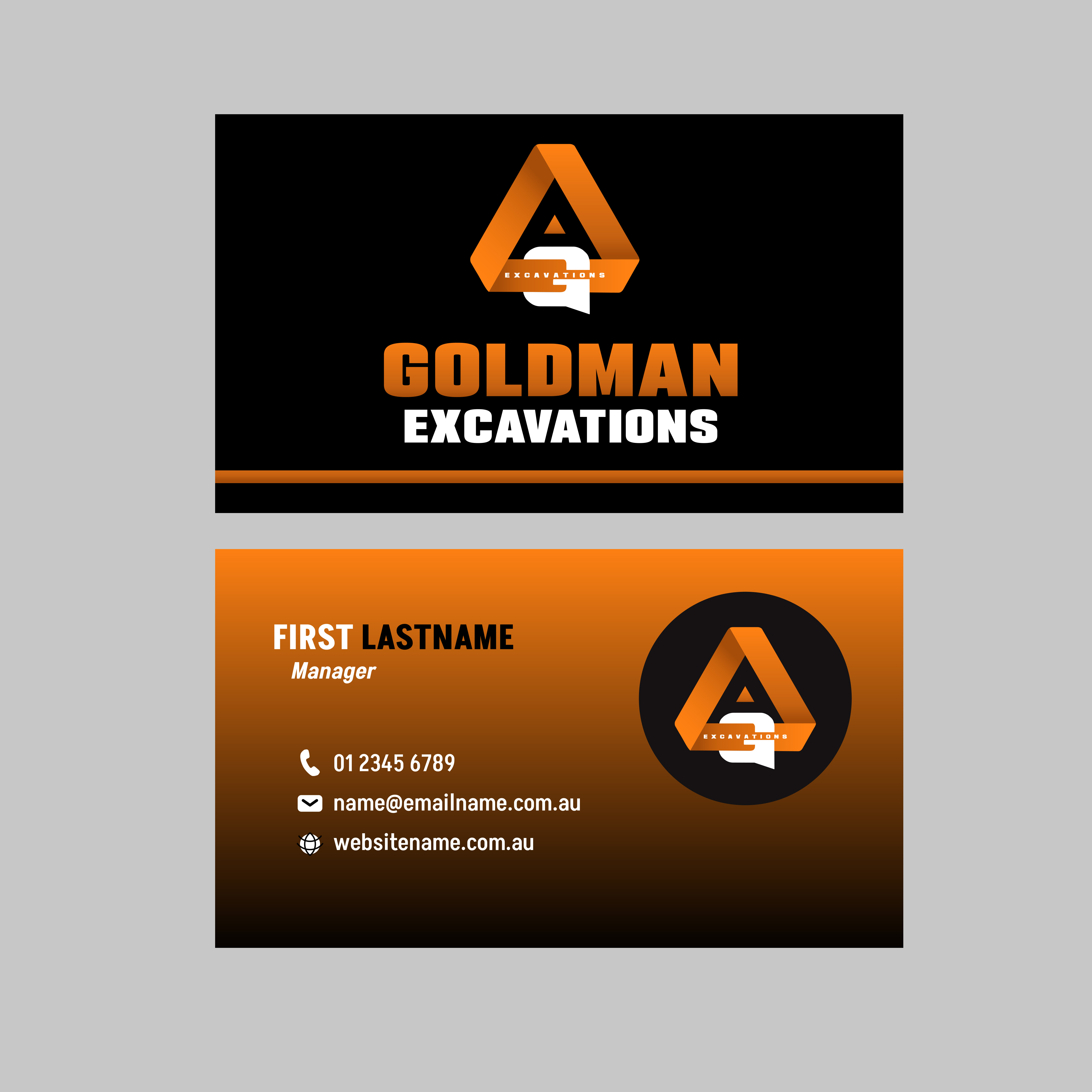 Business Card Design by Royal Orchid for GOLDMAN EXCAVATIONS PTY LTD | Design #28439903