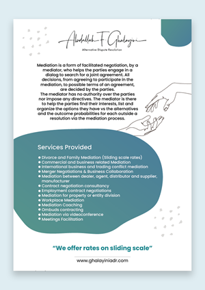 Design de Flyer par Jeewz pour Ghalayini-ADR | Design : #28476921