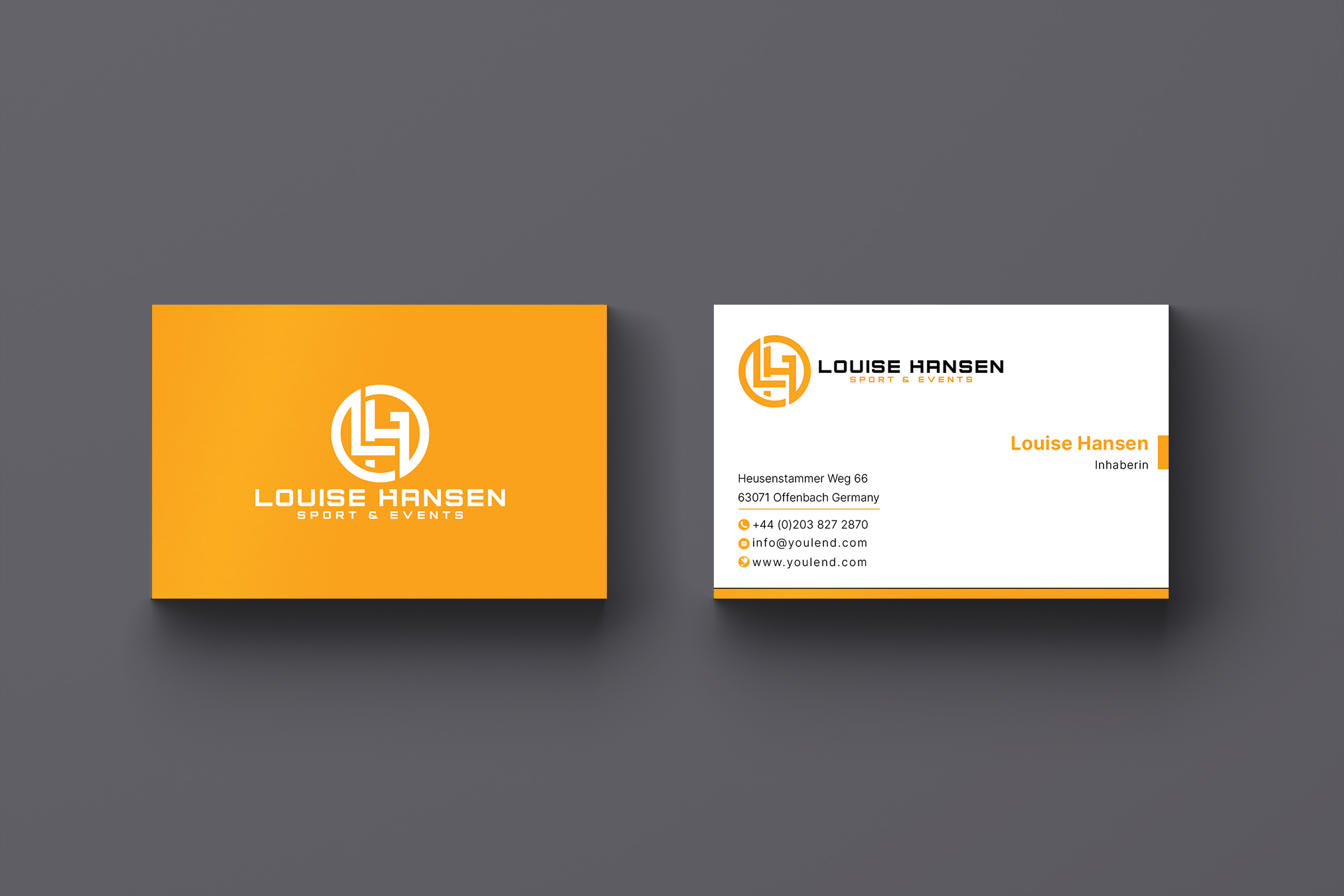 Visitenkarten-Design von Creative Moon Design für Louise Hansen Sport & Events | Design #28446841