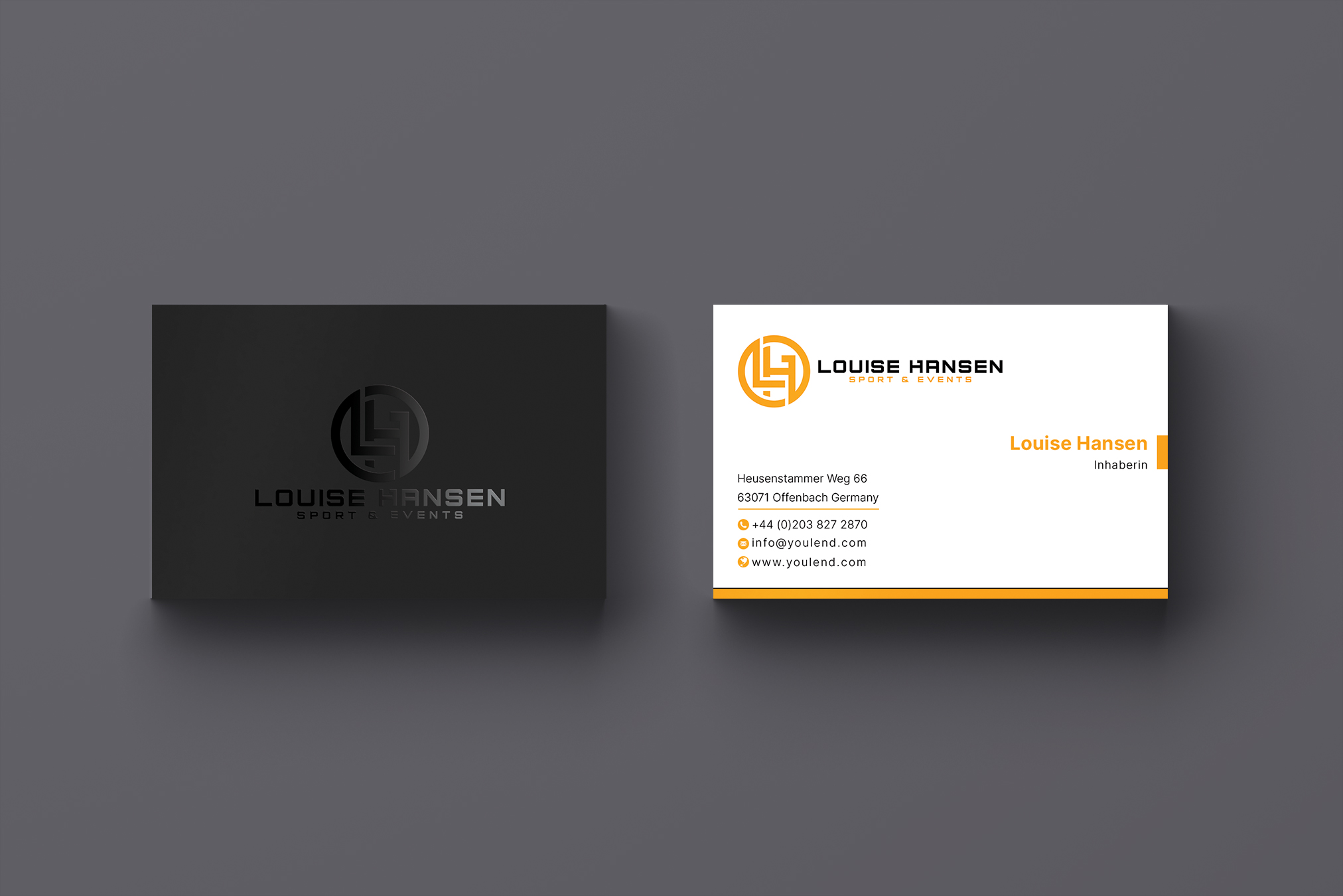 Business Card Design by Creative Moon Design for Louise Hansen Sport & Events | Design #28446843