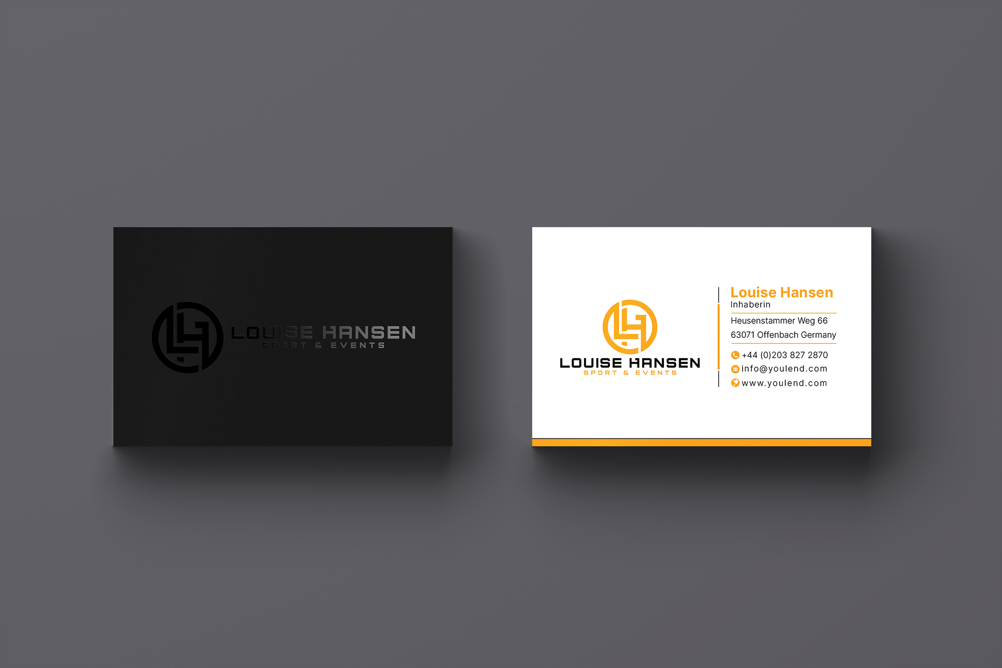 Visitenkarten-Design von Creative Moon Design für Louise Hansen Sport & Events | Design #28446852