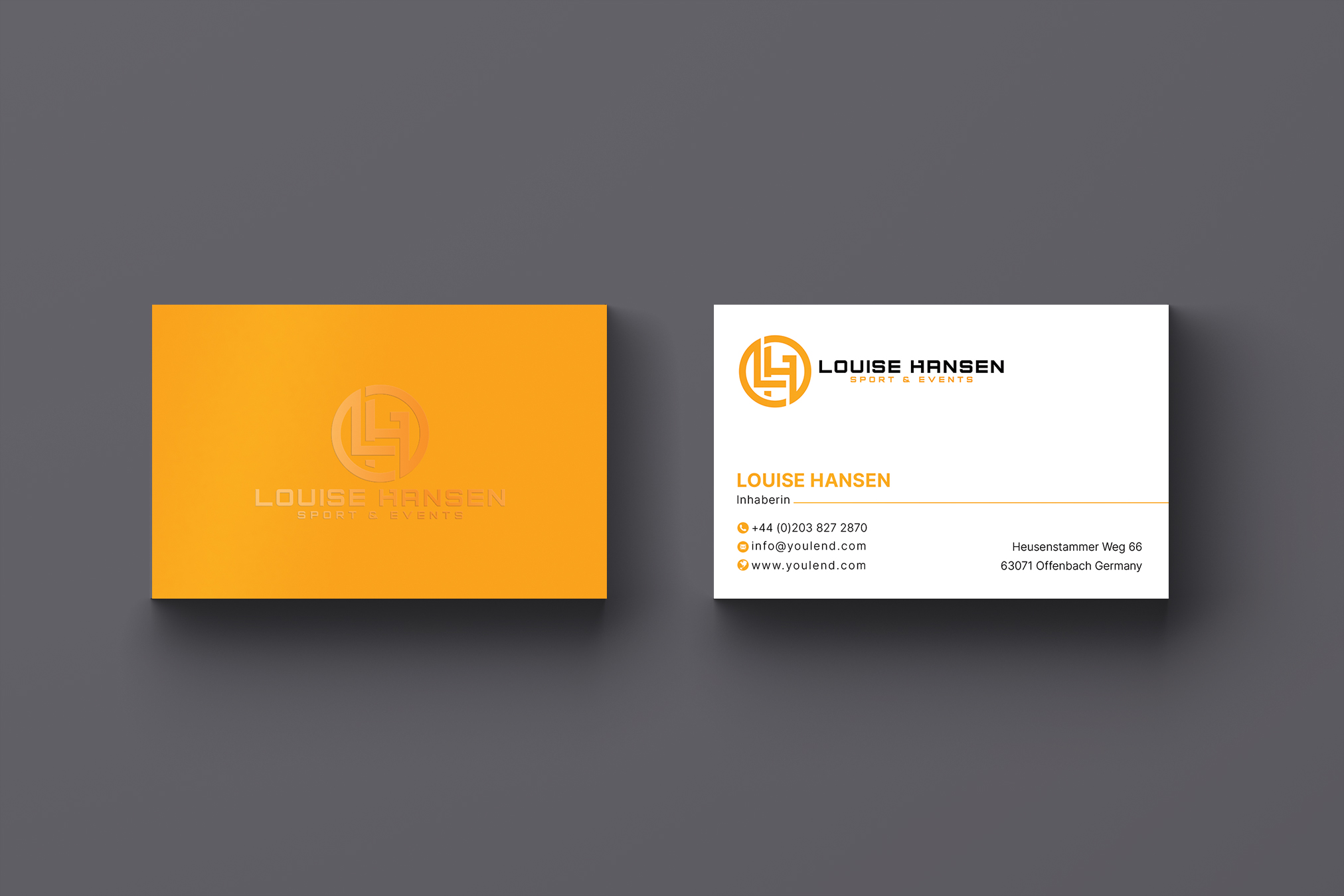 Visitenkarten-Design von Creative Moon Design für Louise Hansen Sport & Events | Design #28446854