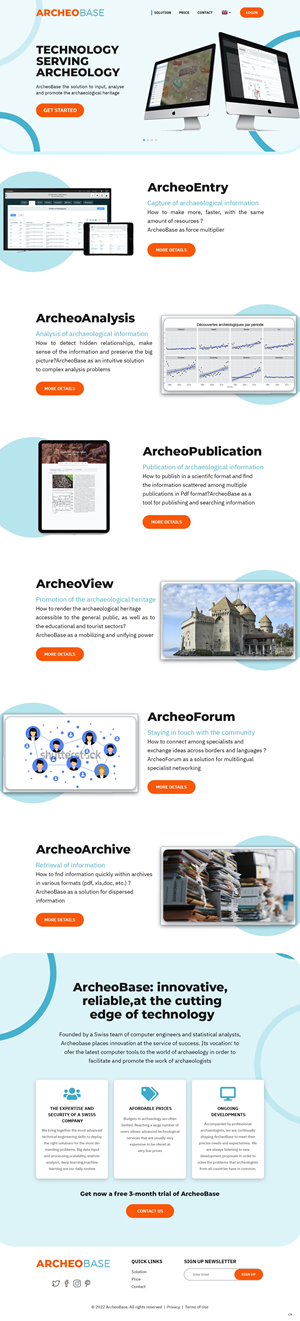 Landing page for selling a web application used by archeologists | Diseño Web por pb