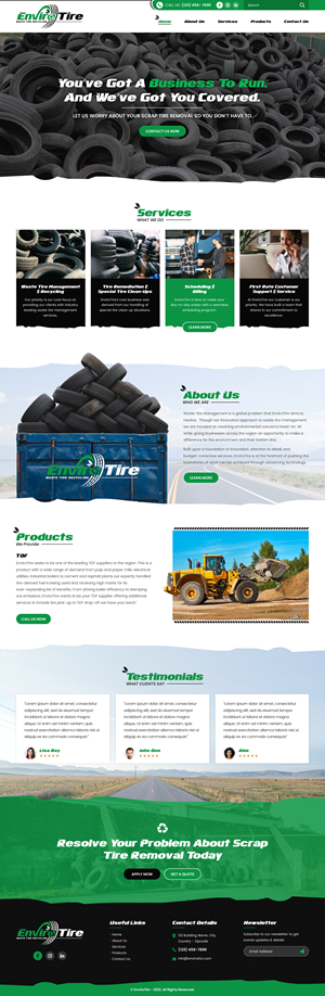 EnviroTire. Customer needs to know about us, what services we provide & contact us | Web Design by rightway
