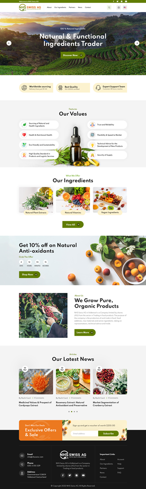 Home Page for a Swiss based start up company, trading Natural & Health  food ingredients (B2B) | Web Design par creative.bugs