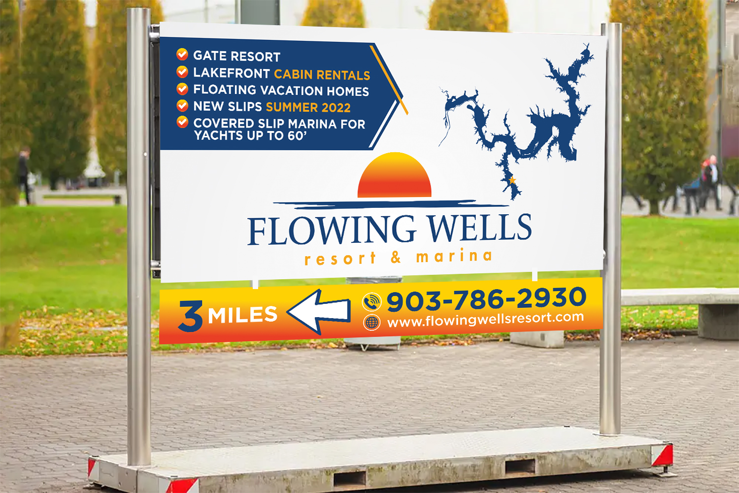 Werbetafel-Design von Aurora:) für Flowing Wells Resort & Marina | Design #28536954