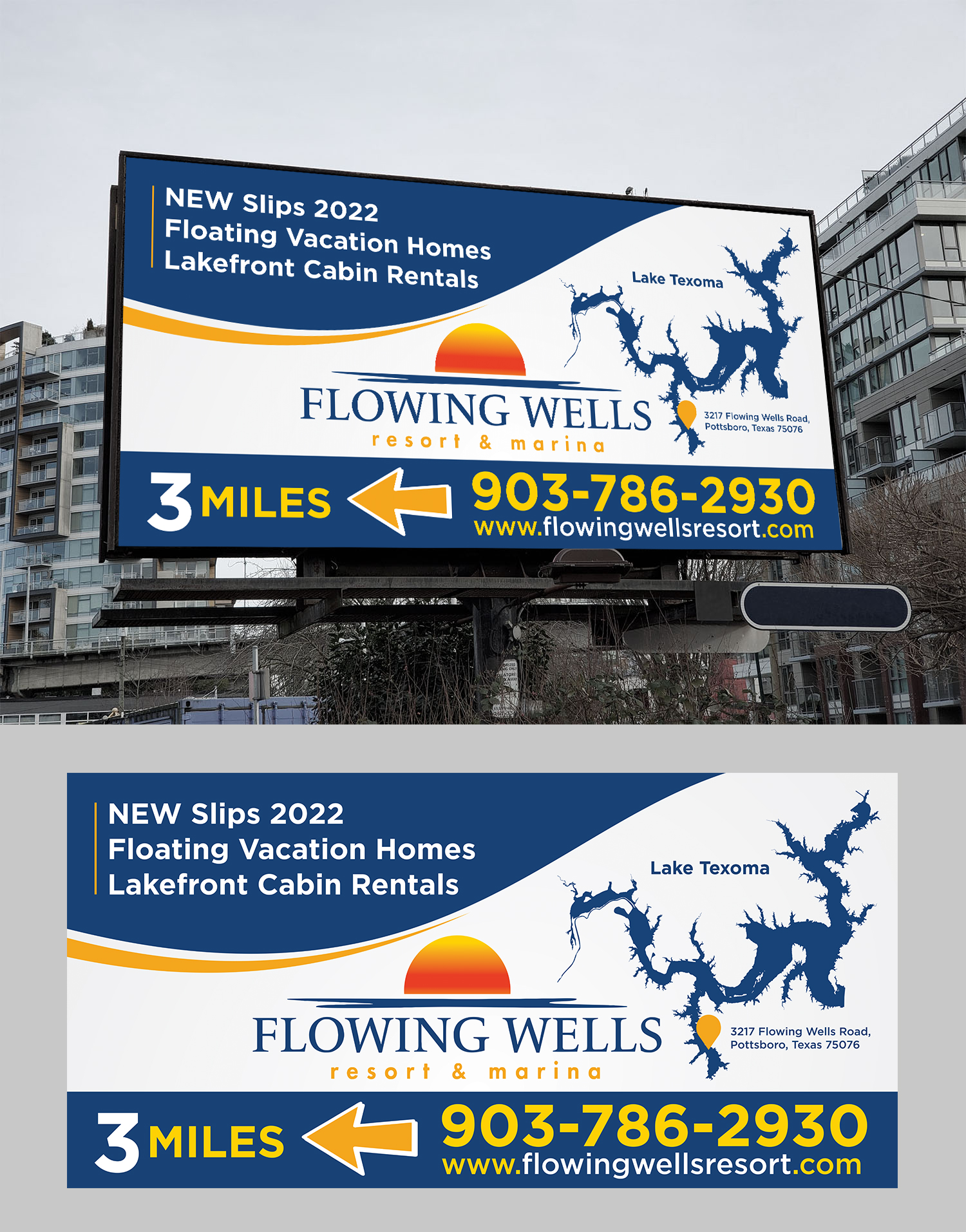 Werbetafel-Design von Aurora:) für Flowing Wells Resort & Marina | Design #28552219