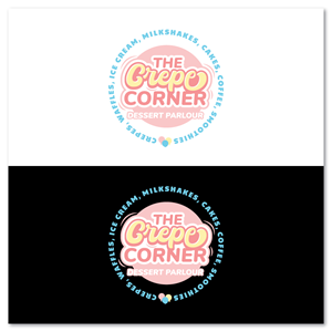 Main Heading: The Crepe Corner; Sub Heading: Dessert Parlour; Side text: Crepes, Waffles, Ice Cream, Milkshakes, Cakes, Coffee, Smoothies | Logo-Design von Sujit Banerjee