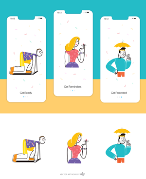 3 Illustrations for sexual health app onboarding | Illustration Design by ally designs