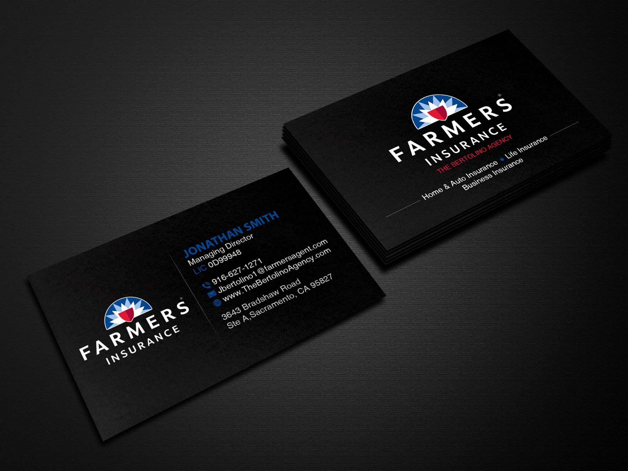 Visitenkarten-Design von Creations Box 2015 für Farmers Insurance - The Bertolino Agency  | Design #28580139