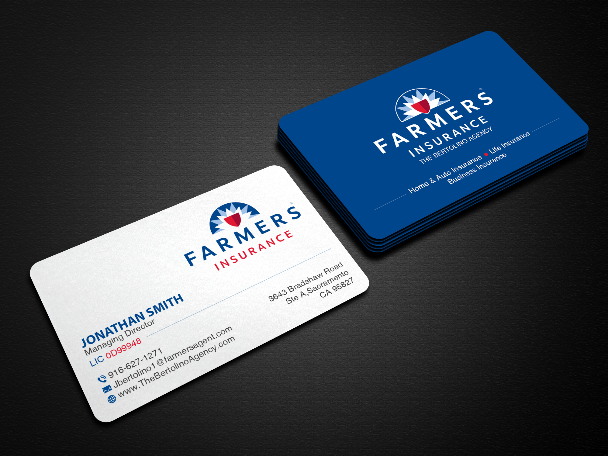 Visitenkarten-Design von Creations Box 2015 für Farmers Insurance - The Bertolino Agency  | Design #28580143