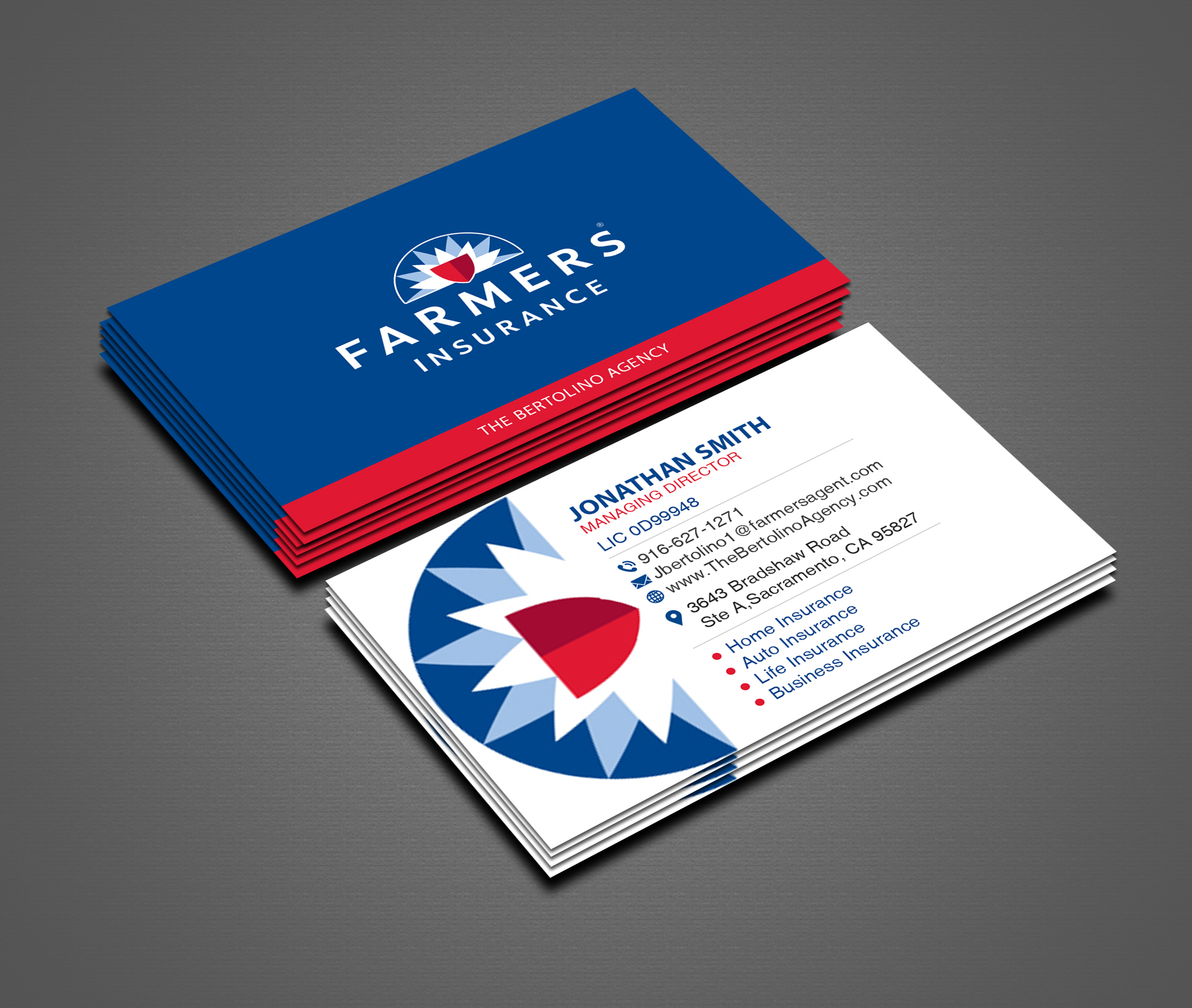 Visitenkarten-Design von Creations Box 2015 für Farmers Insurance - The Bertolino Agency  | Design #28586772