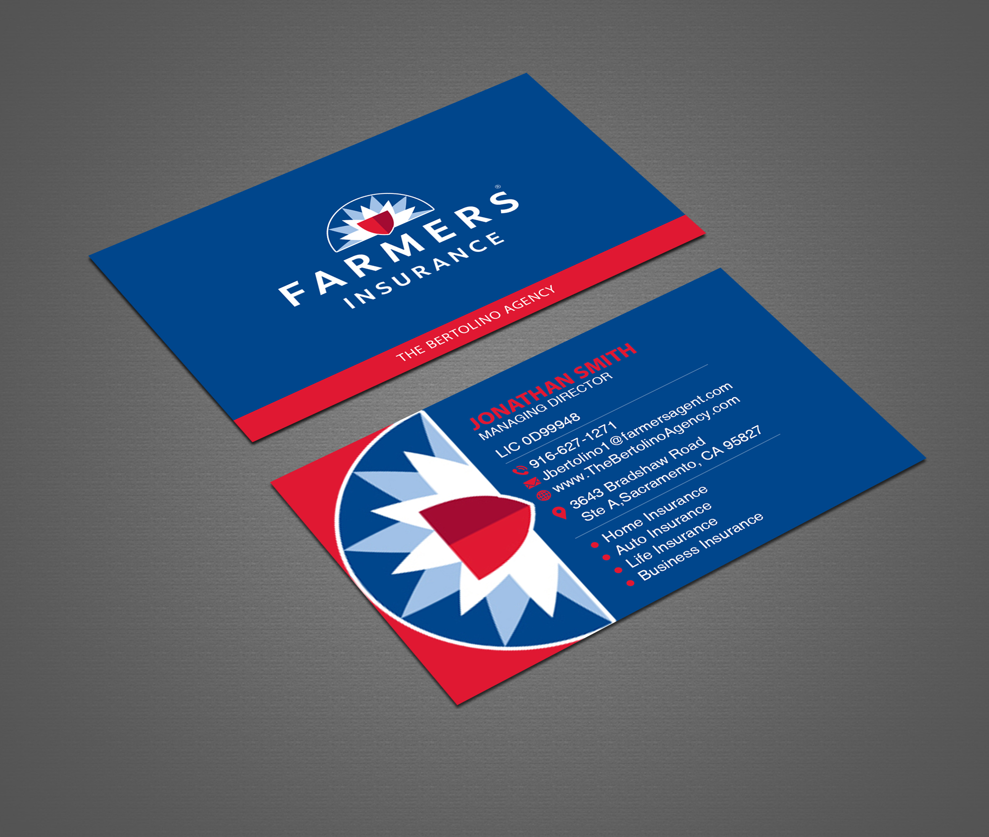 Business Card Design by Creations Box 2015 for Farmers Insurance - The Bertolino Agency  | Design #28586773