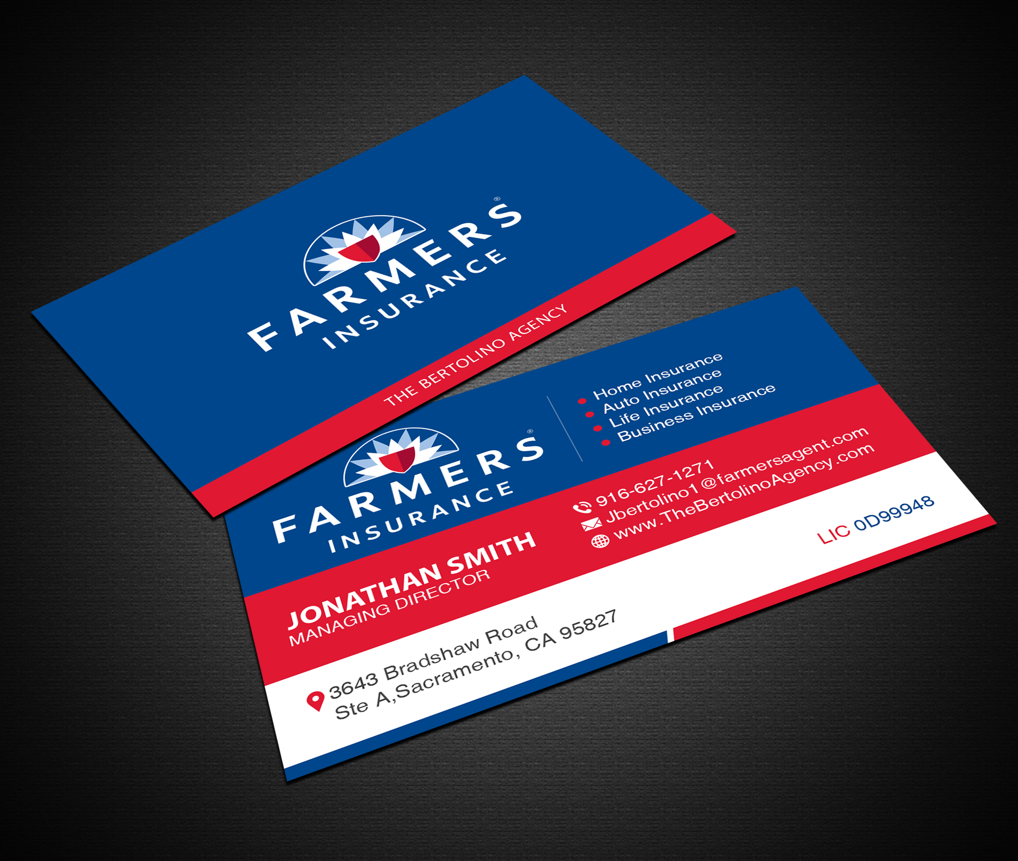 Visitenkarten-Design von Creations Box 2015 für Farmers Insurance - The Bertolino Agency  | Design #28586775