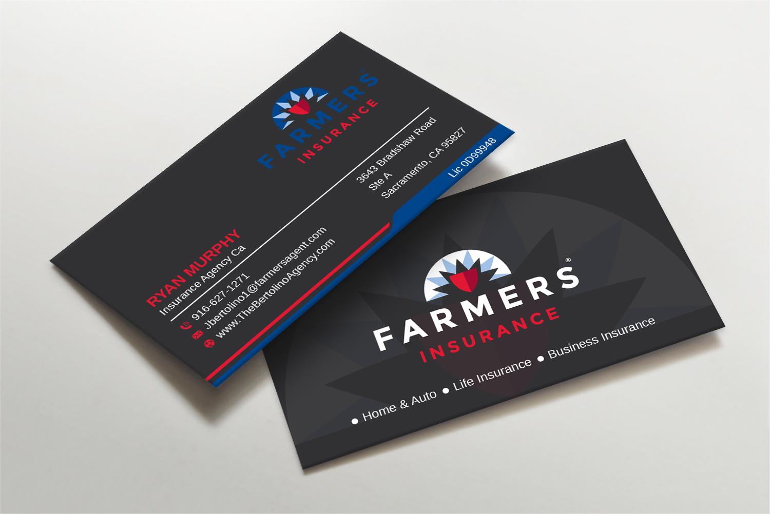 Business Card Design by LAXMI DESIGNHUB for Farmers Insurance - The Bertolino Agency  | Design #28577581