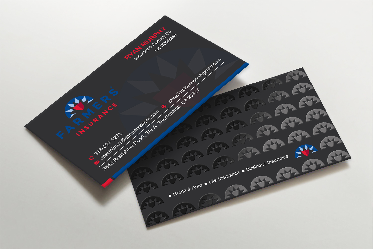 Business Card Design by LAXMI DESIGNHUB for Farmers Insurance - The Bertolino Agency  | Design #28577582